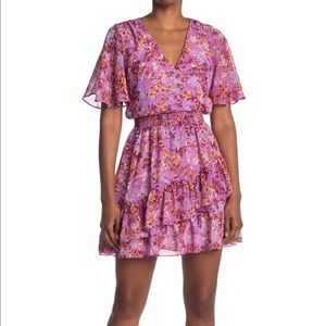 Pink Floral Tiered Smocked Waist Mini Dress